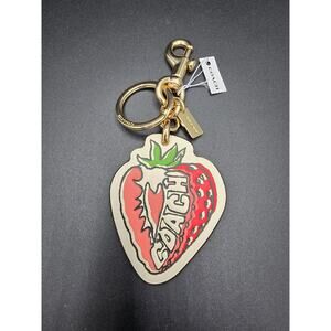 Coach Leather Strawberry Bag Charm Keychain Fob in Gold / Chalk Multi CAO53-NWT